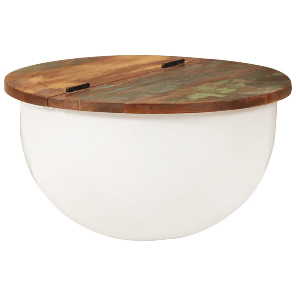 Mesa De Centro Forma Cuenco Base Acero Madera Maciza Reciclada