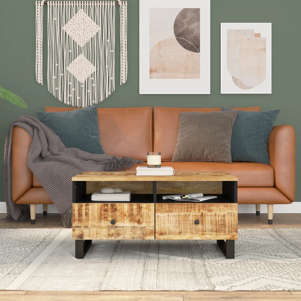 Mesa De Centro Madera Maciza Mango Y Contrachapada 80X54X40 Cm
