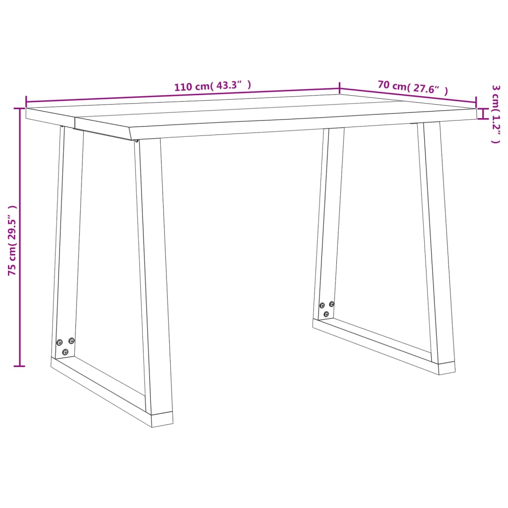 Mesa De Comedor Con Borde Vivo Madera Maciza Acacia 110X70X75Cm