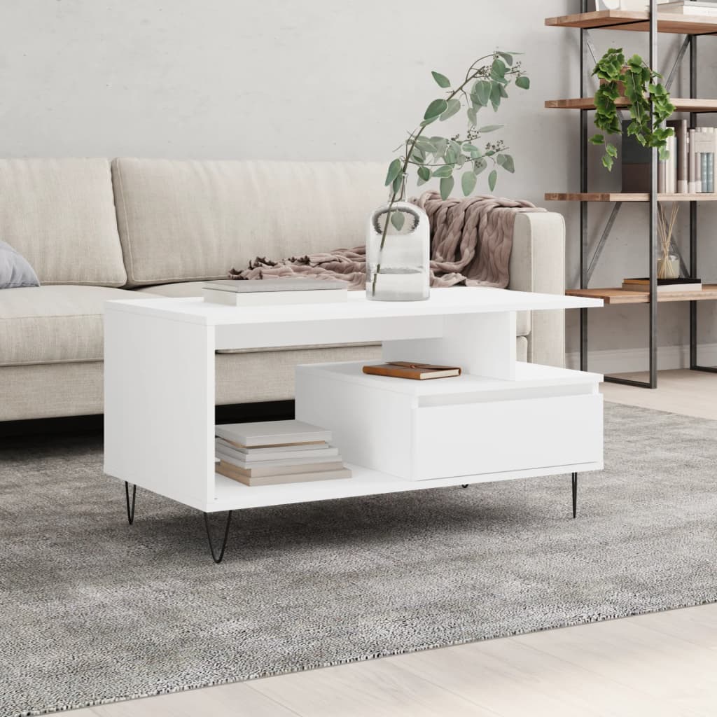 Mesa De Centro Madera Ingeniería Madera Envejecida 90X49X45 Cm
