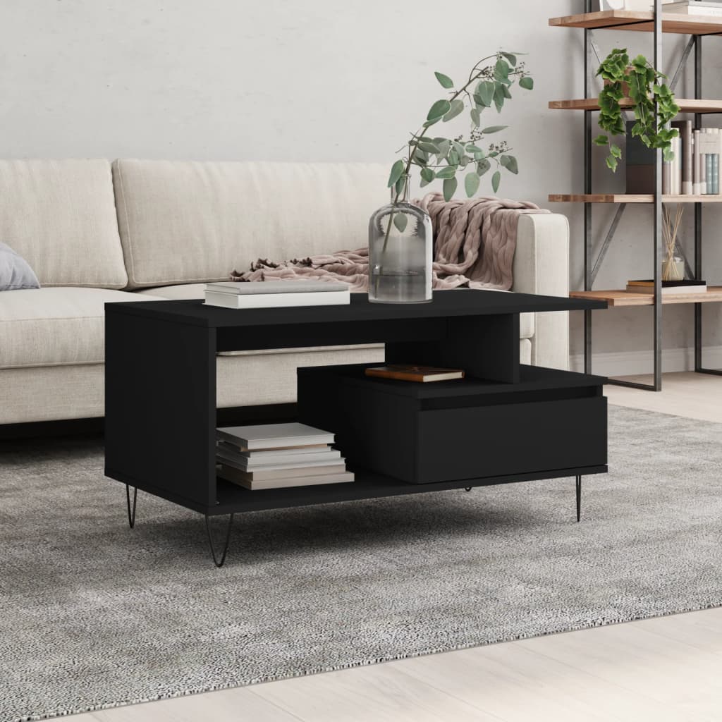 Mesa De Centro Madera Ingeniería Madera Envejecida 90X49X45 Cm
