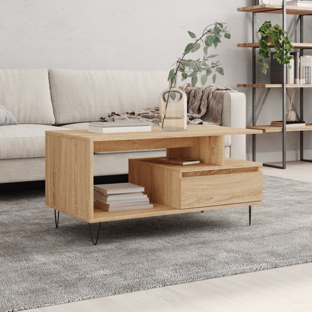 Mesa De Centro Madera Ingeniería Madera Envejecida 90X49X45 Cm