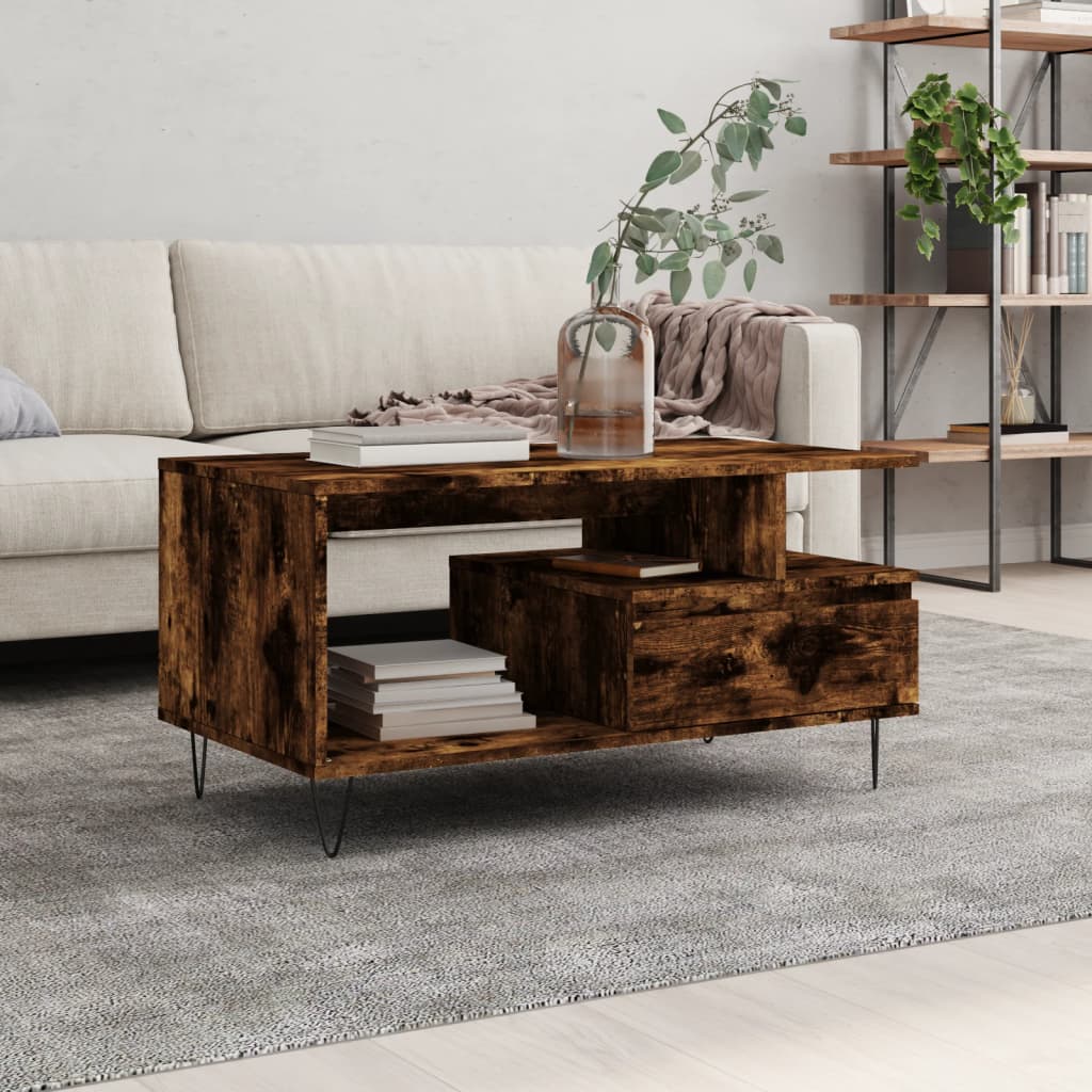 Mesa De Centro Madera Ingeniería Madera Envejecida 90X49X45 Cm