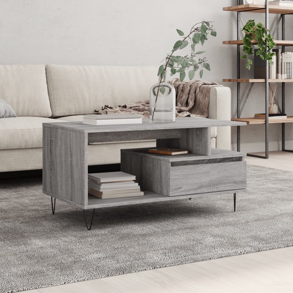 Mesa De Centro Madera Ingeniería Madera Envejecida 90X49X45 Cm