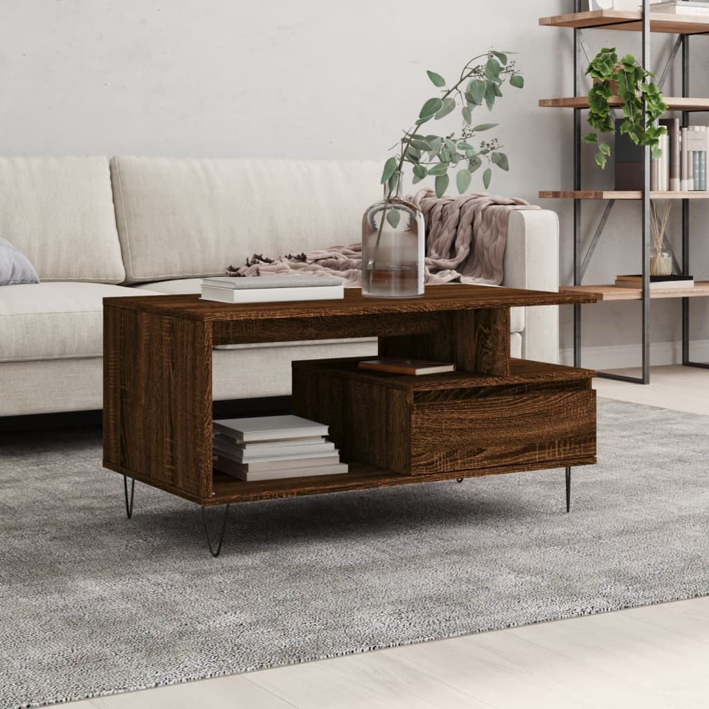 Mesa De Centro Madera Ingeniería Madera Envejecida 90X49X45 Cm