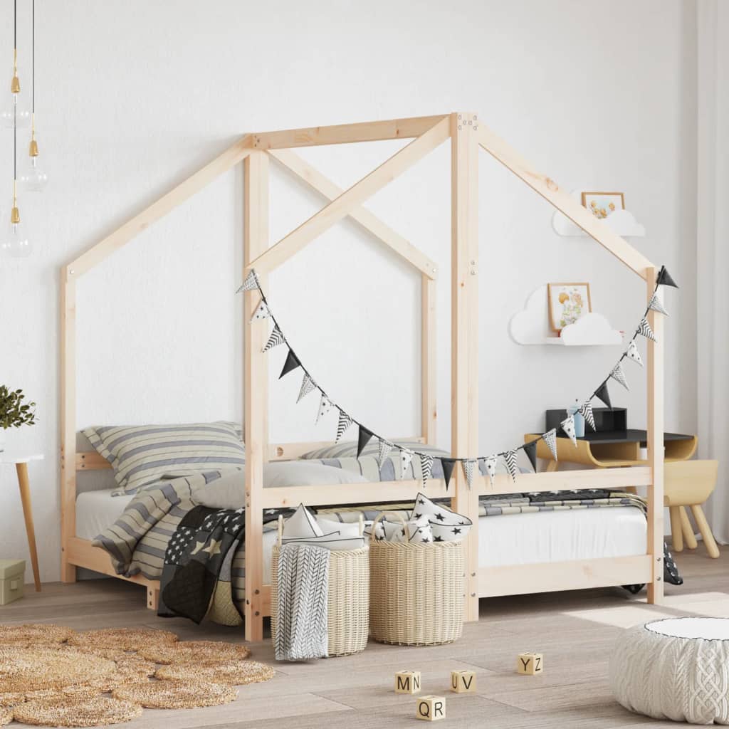 Estructura De Cama De Niños Madera Maciza De Pino 2X(90X160) Cm