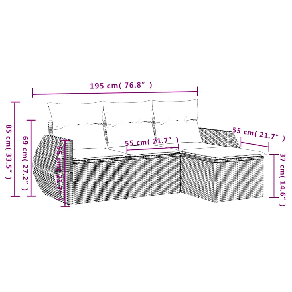 Set De Sofás De Jardín 4 Pzas Y Cojines Ratán Sintético Gris