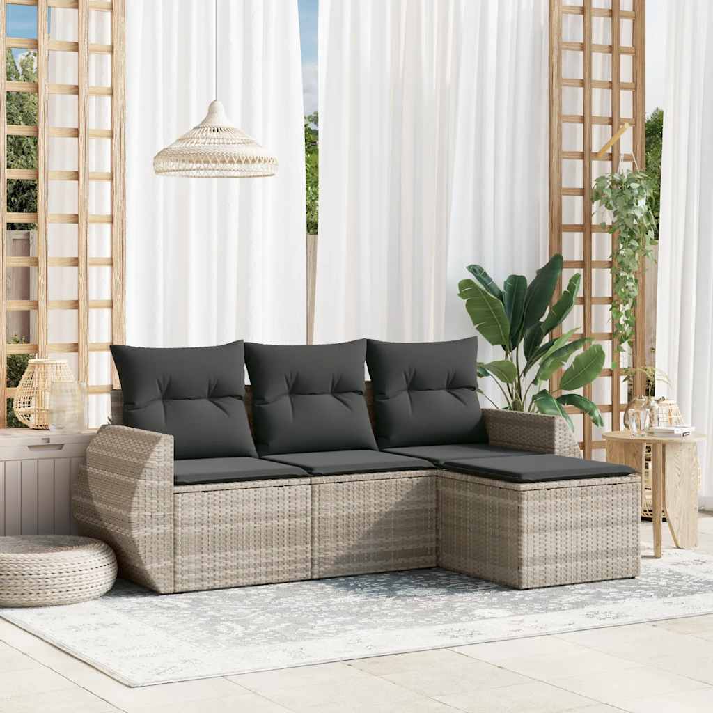 Set De Sofás De Jardín 4 Pzas Y Cojines Ratán Sintético Gris