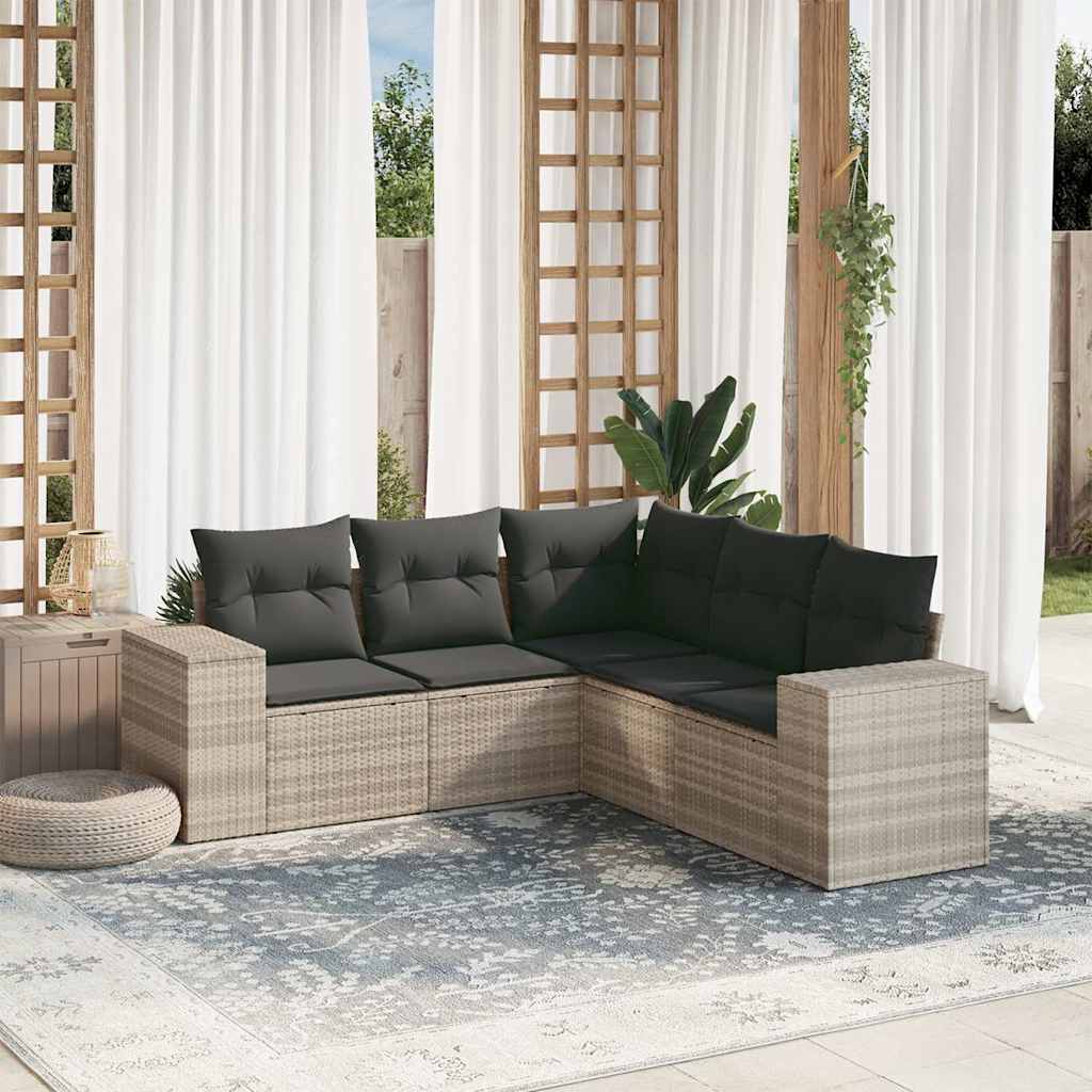 Set De Sofás Jardín Y Cojines 5 Pzas Ratán Sintético