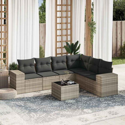Set De Sofás De Jardín 7 Pzas Con Cojines Ratán Pe