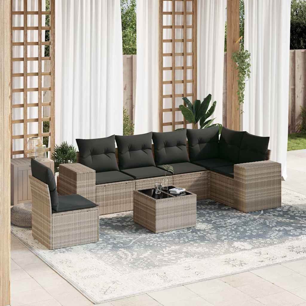 Set De Sofás De Jardín 7 Pzas Con Cojines Ratán Pe