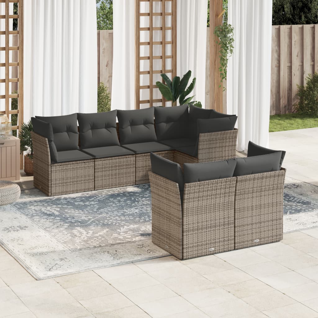 Set De Sofás De Jardín 7 Pzas Con Cojines Ratán Pe