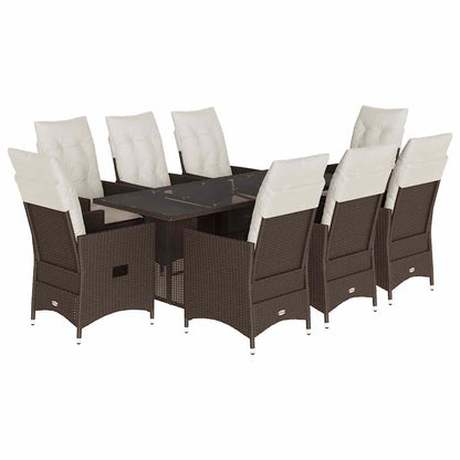 Set Comedor Para Jardín 9 Pzas Y Cojines Ratán Sintético Marrón
