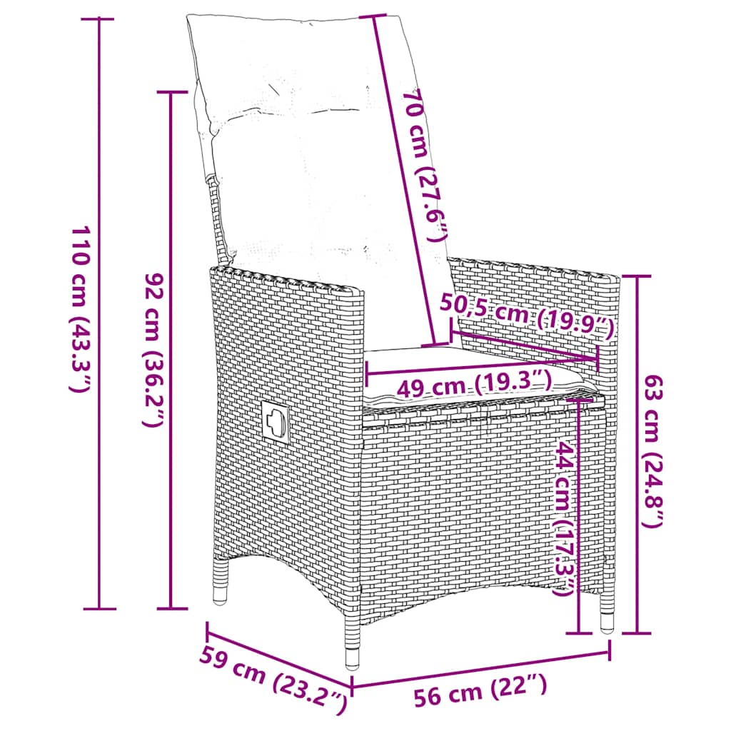 Set Comedor Para Jardín 9 Pzas Y Cojines Ratán Sintético Marrón