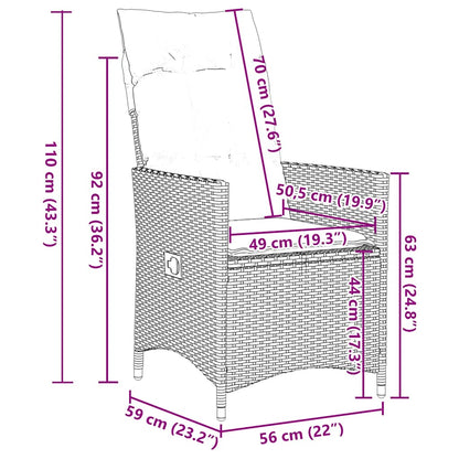 Set Comedor Para Jardín 9 Pzas Y Cojines Ratán Sintético Marrón