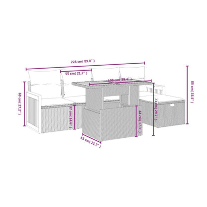 Set De Muebles De Jardín 6 Pzas Y Cojines Ratán Sintético