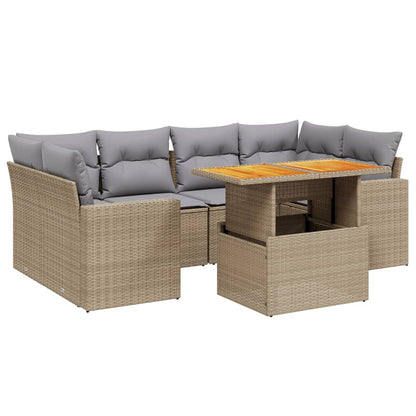 Set Sofás De Jardín 7 Piezas Y Cojines Ratán Sintético Beige