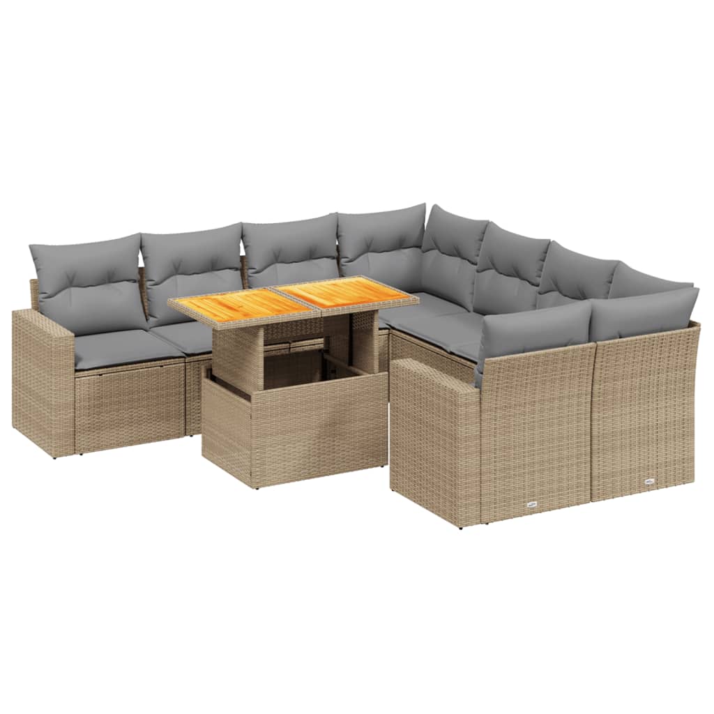 Set De Sofás De Jardín 9 Pzas Con Cojines Ratán Sintético Beige