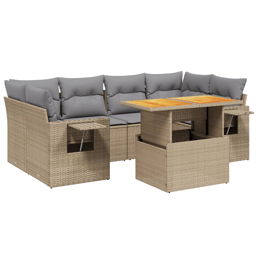 Set Sofás De Jardín 7 Piezas Y Cojines Ratán Sintético Beige