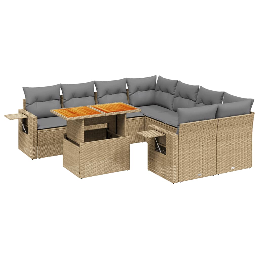 Set De Sofás De Jardín Con Cojines 9 Pzas Ratán Sintético Beige