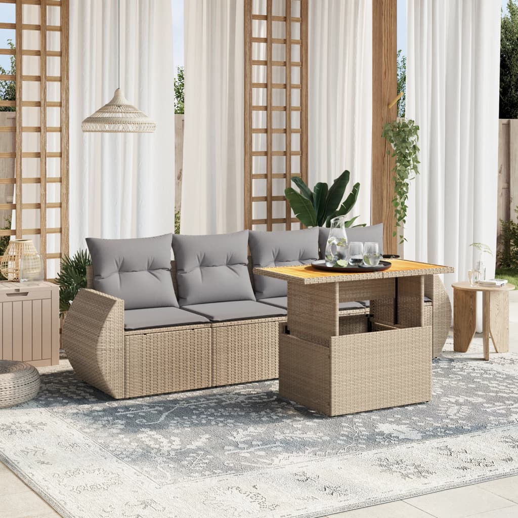 Juego De Sofás Jardín Con Cojines 5 Pzas Ratán Sintético Beige