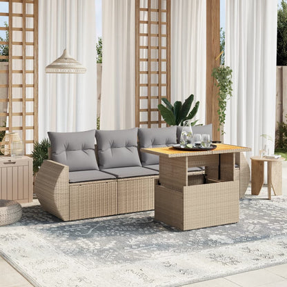 Juego De Sofás Jardín Con Cojines 5 Pzas Ratán Sintético Beige
