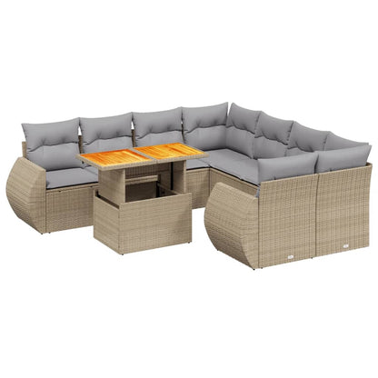 Set De Sofás De Jardín 9 Pzas Con Cojines Ratán Sintético Beige