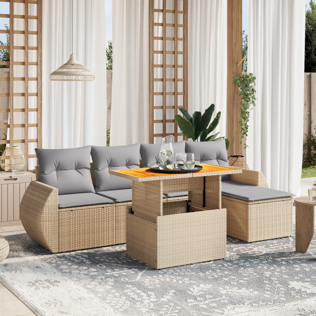 Juego De Sofás Jardín Con Cojines 6 Pzas Ratán Sintético Beige