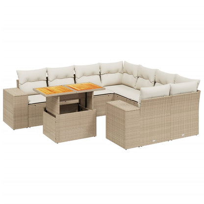 Set De Sofás De Jardín 9 Pzas Con Cojines Ratán Sintético Beige