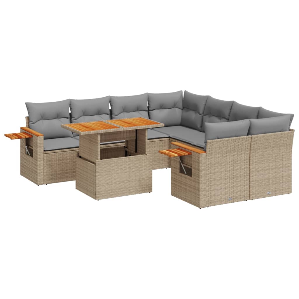 Set De Sofás De Jardín 9 Pzas Con Cojines Ratán Sintético Beige