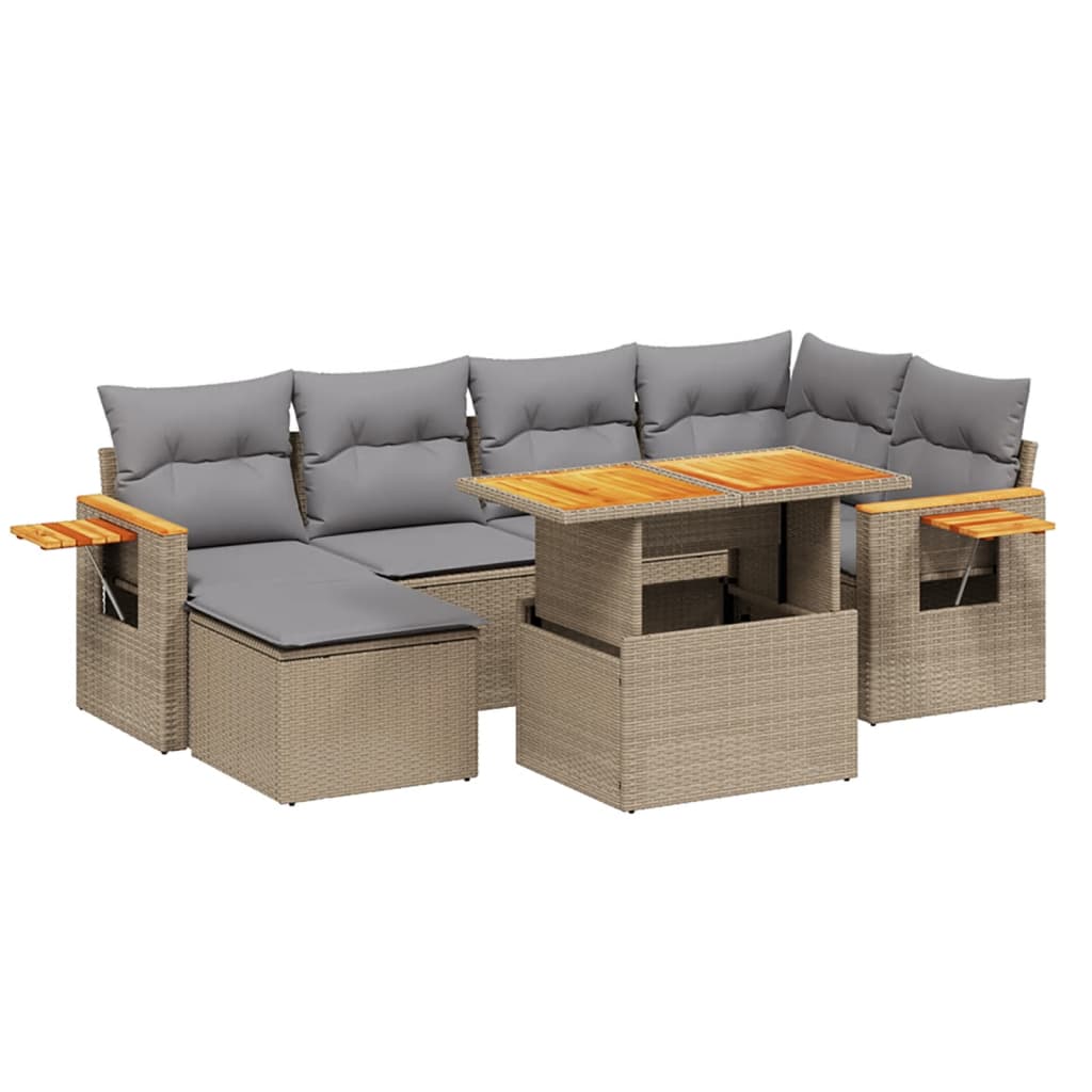 Set Sofás De Jardín 7 Piezas Y Cojines Ratán Sintético Beige