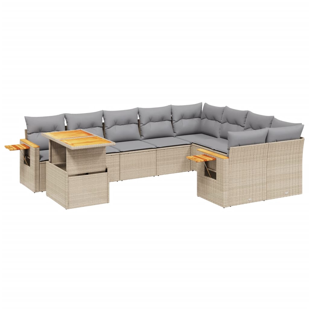Juego De Sofás Jardín Con Cojines Beige 10 Pzas Ratán Sintético
