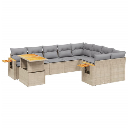 Juego De Sofás Jardín Con Cojines Beige 10 Pzas Ratán Sintético