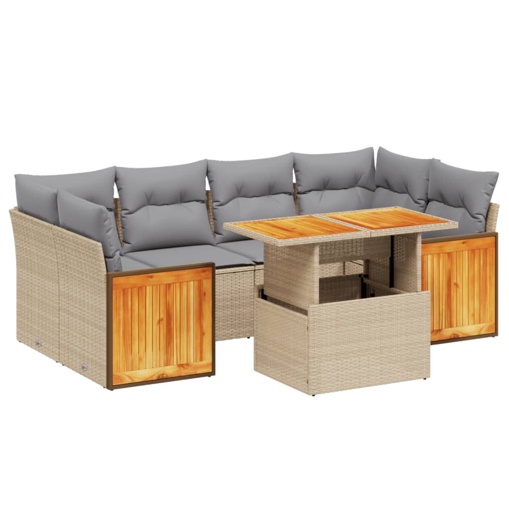 Set Sofás De Jardín 7 Piezas Y Cojines Ratán Sintético Beige