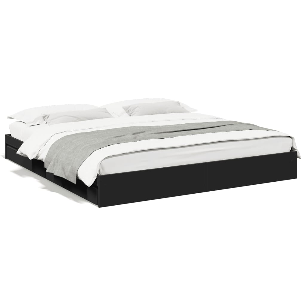 Estructura Cama Con Cajones Madera Ingeniería Negra