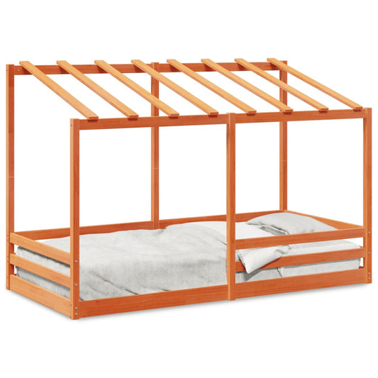 Cama Infantil Con Techo Madera Maciza Pino Marrón