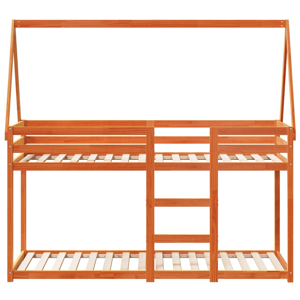 Cama Litera Con Techo Madera Maciza Pino Marrón