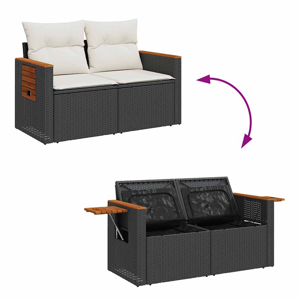 Set Sofás Jardín Y Cojines 6 Pzas Ratán Sintético Acacia Negro