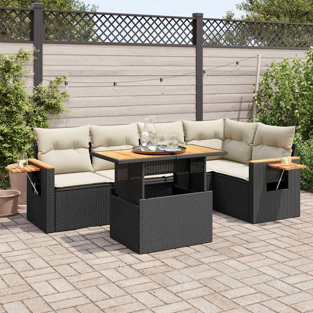 Set Sofás Jardín Y Cojines 6 Pzas Ratán Sintético Acacia Negro