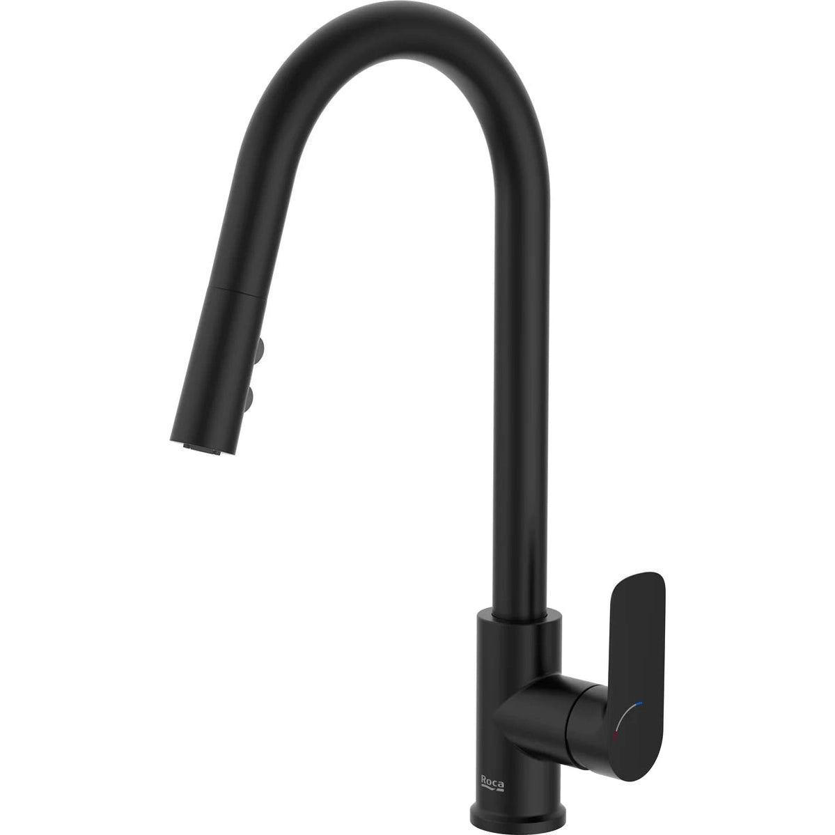 Grifería de fregadero Roca Cala extra alta monomando extraíble 1 jet negro mate