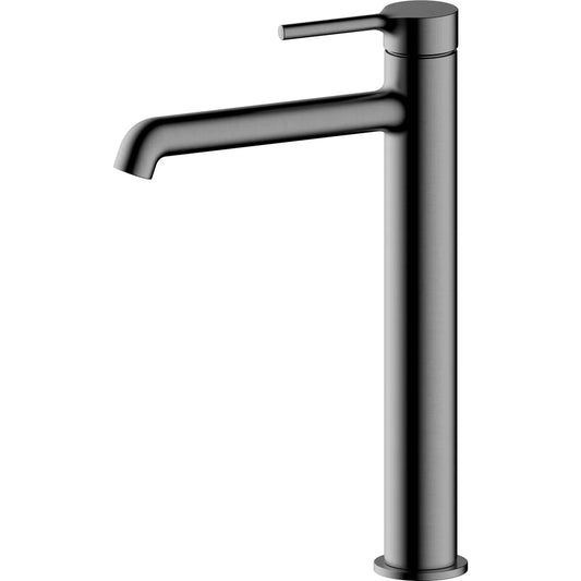 Grifo de lavabo extra alto Stillo Hades gun metal con apertura en frío y aireador