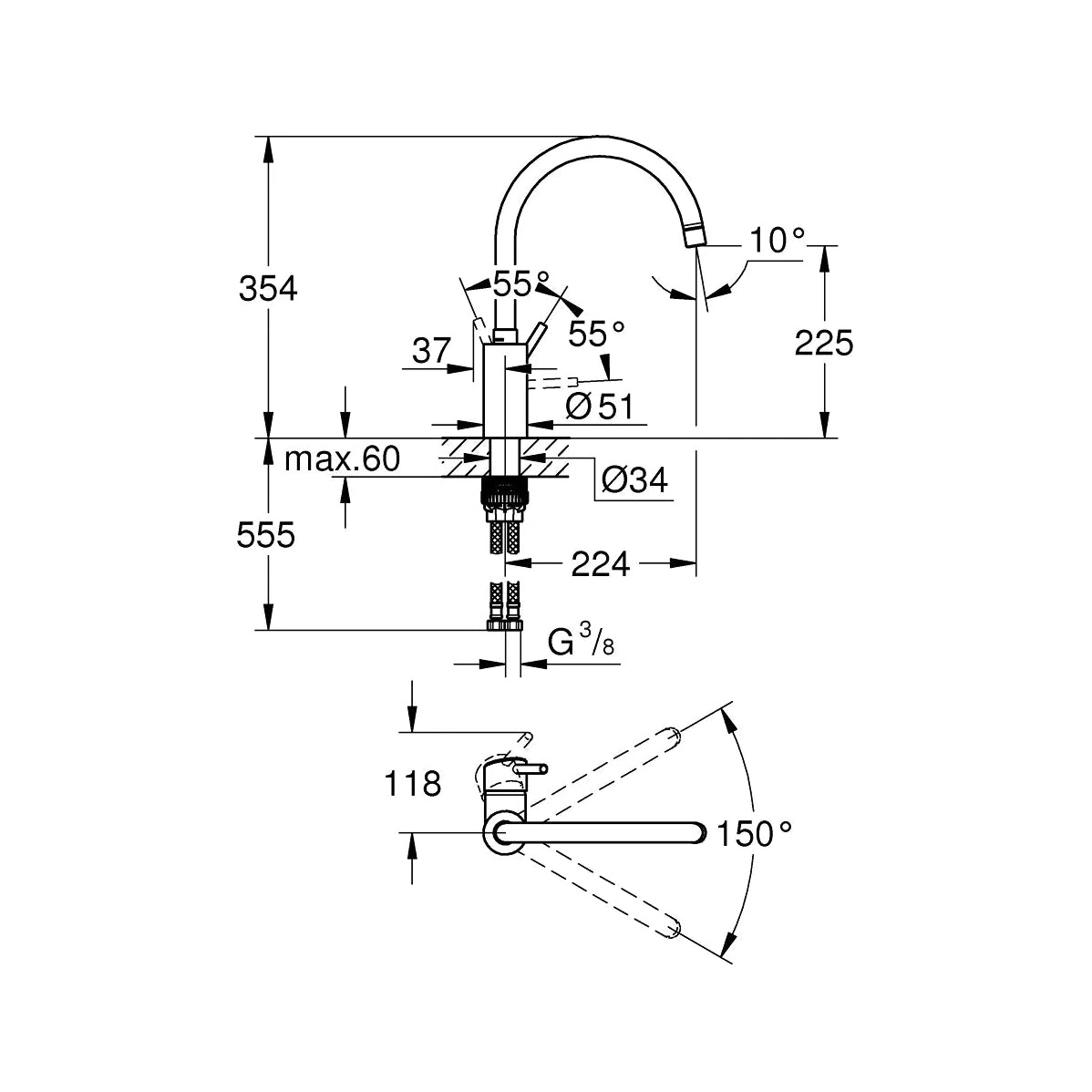 Grifo de cocina Grohe Concetto extra alta