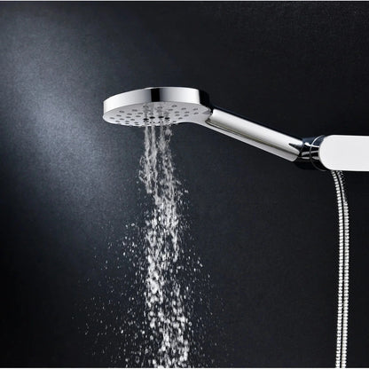 Columna de grifería para ducha monomando Stillo Hades oro rociador mural 2 vías Ø250mm maneral de 3 funciones moleteado