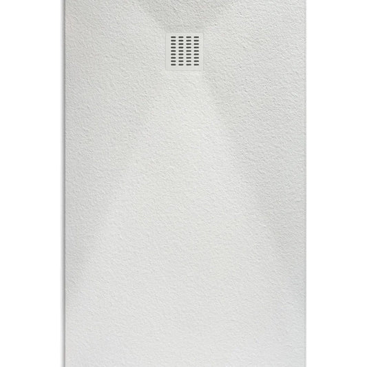 Plato de ducha extraplano rectangular de resina Stillo Stoner-N de 80x70 cm en color blanco con rejilla a juego