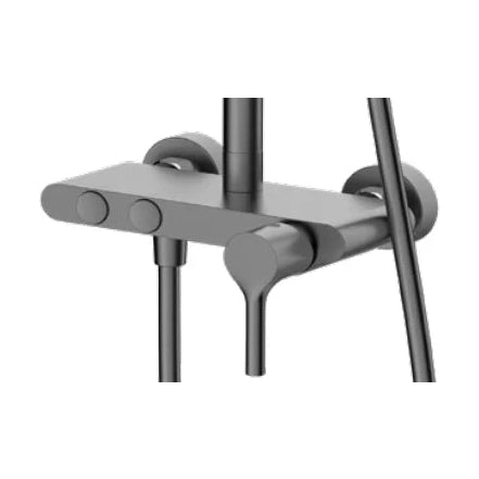 Columna de grifería para ducha monomando Stillo Hades gun metal rociador mural 2 vías Ø250mm maneral de 3 funciones con repisa