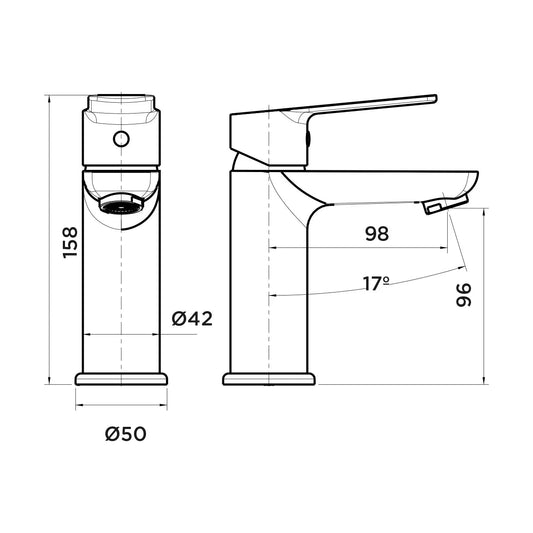 Grifo de lavabo bajo Stillo Cronos negro con apertura en frío y aireador