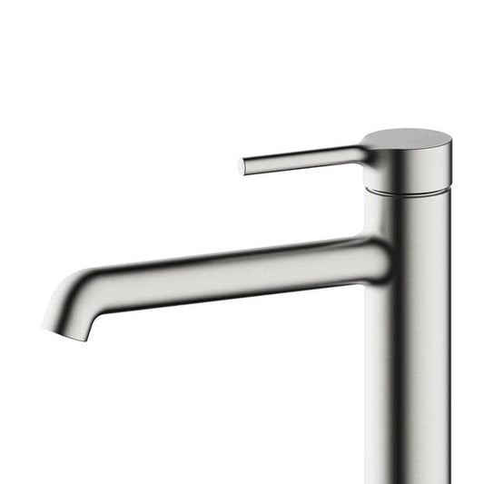 Grifo de lavabo extra alto Stillo Hades apariencia acero inoxidable con apertura en frío y aireador